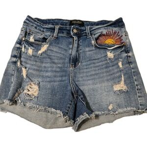 Judy Blue Distressed High-Rise Denim Shorts Embroidered Sun Size 1X